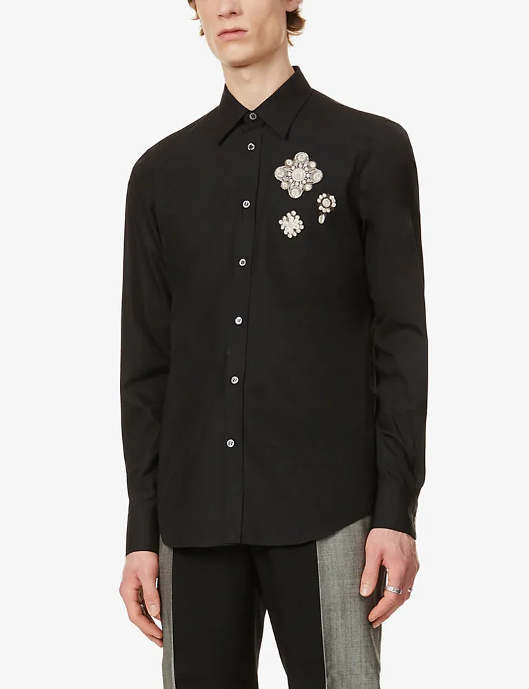 Alexander Mcqueen Metallic-Embroidered Slim-Fit Cotton-Poplin Shirt