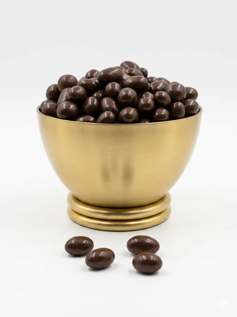 Peanut dragee coated in milk chocolate