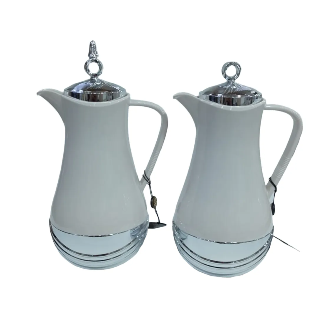طقم مطارات شاي وقهوة ابيض سلفر مقاس 1.0 لتر C52
