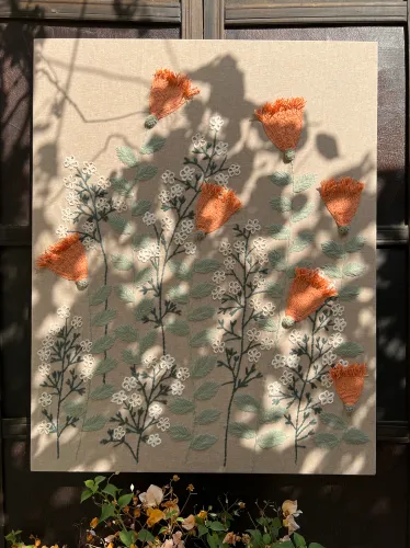 Orange 3D flowers piece of art
