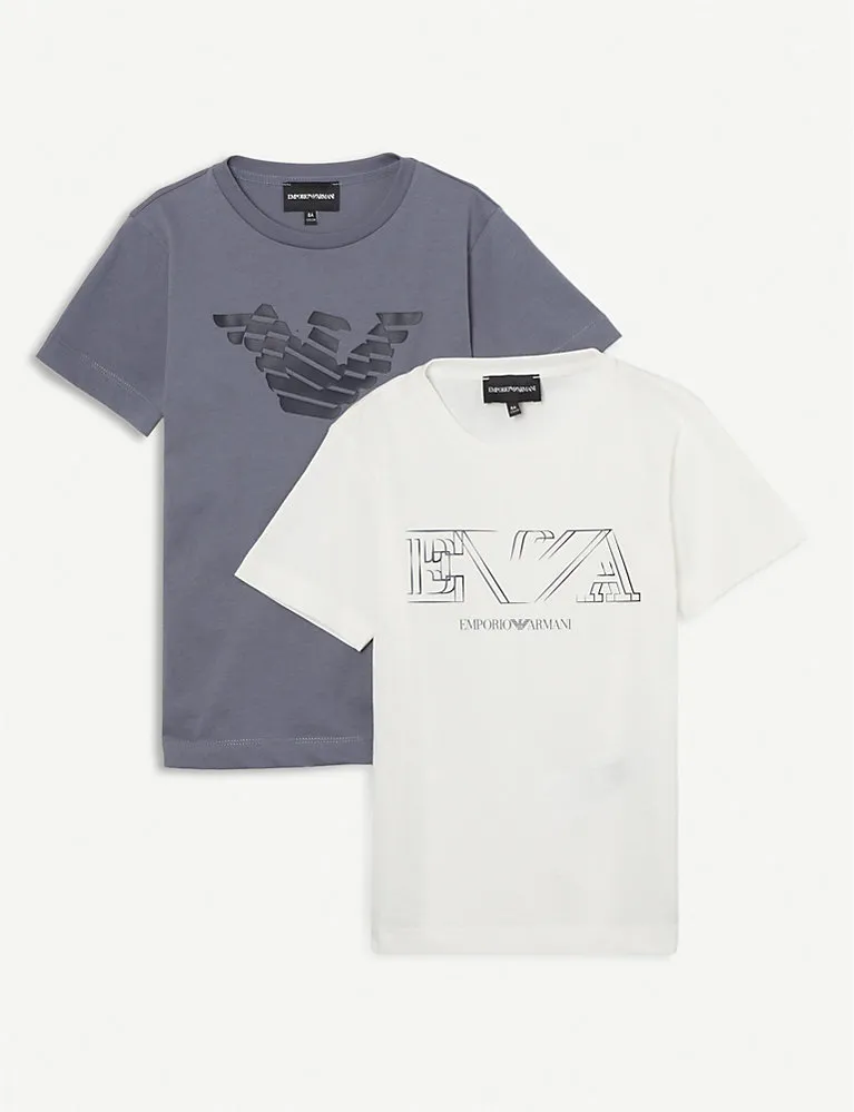 Emporio Armani Logo-Print Cotton-Jersey T-Shirt Set Of Two 4-16 Years