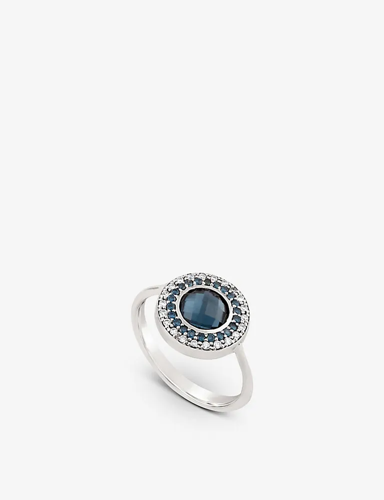 The Alkemistry Dinny Hall Double Halo 14Ct White-Gold, Blue Topaz, Blue Diamond And White Diamond Pinky Ring