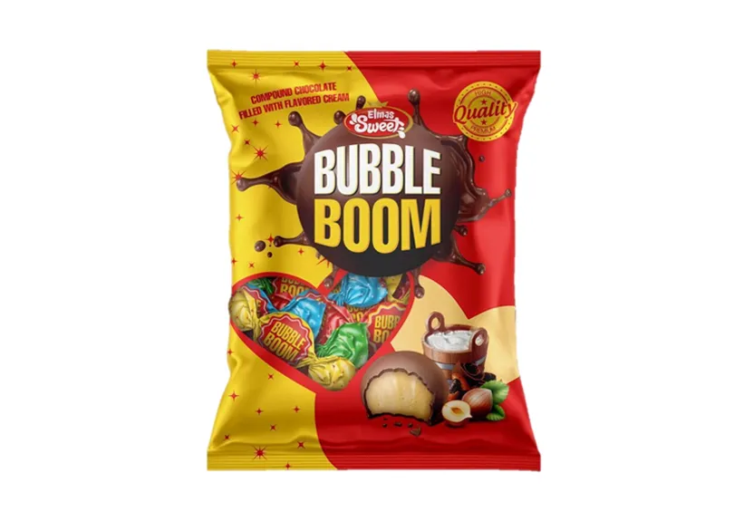 Elmas Sweets Bubble Boom Chocolate with Hazelnut Cream filling 1kg (Assorted Wrapper)