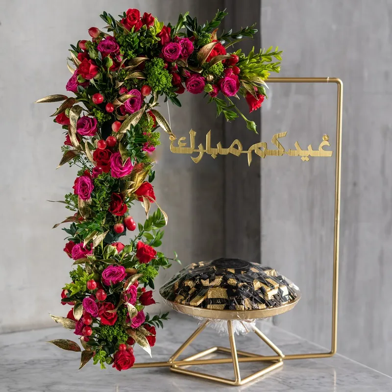 EID Gold Stand Fuchsia Red Flowers w/ gold Wrapper