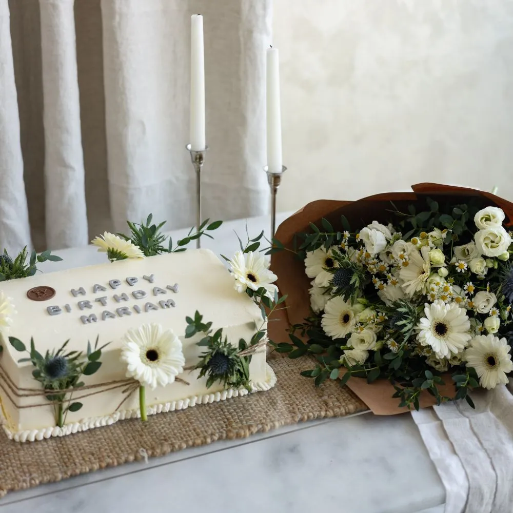 White Gerbera Bundle Cake