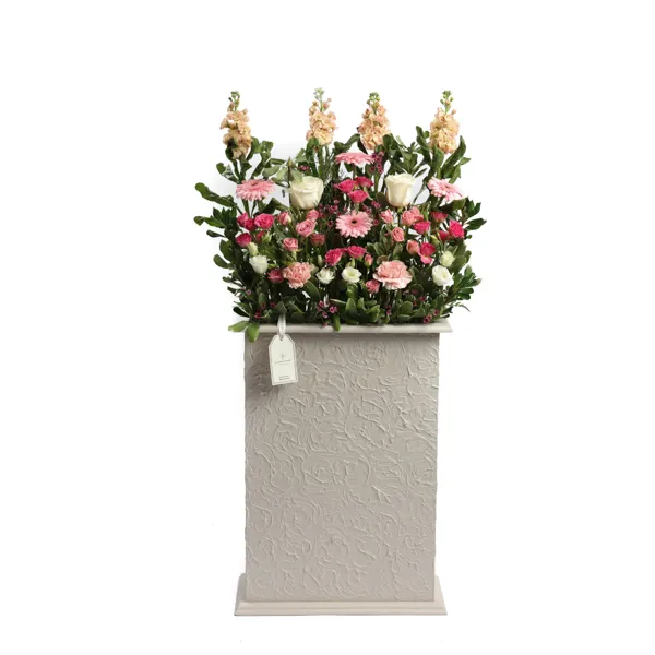 Wooden Box, height 120cm, width 45cm, with a Mix flowers(White-Pink) T39