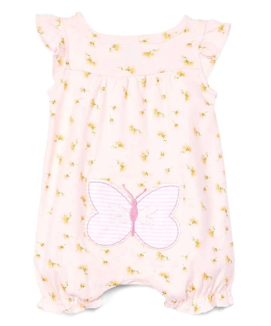 Butterfly Appliqué Angel-Sleeve Romper