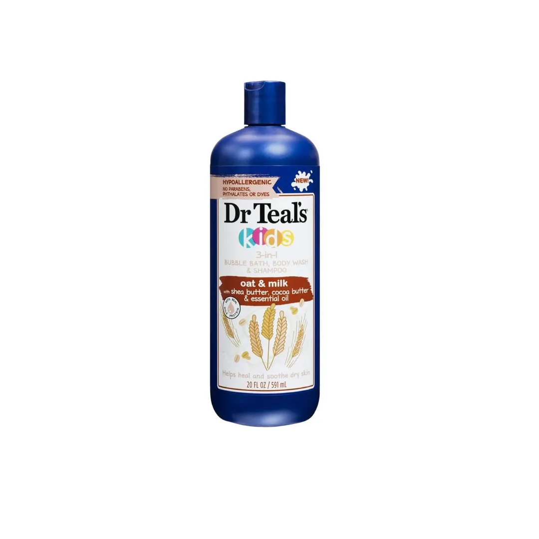 Dr Teal's زيت للجسم والإستحمام وشامبو للأطفال 3 في 1 اوت اند ميلك - 591 مل