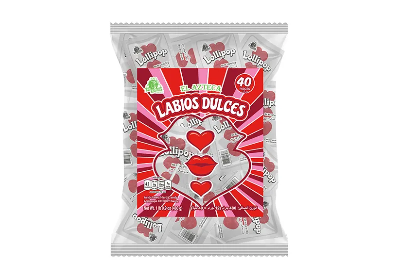 El Azteca The Original Red Hearts & Lips Cherry flavored Lollipop in bag 40 Pieces x 12gr