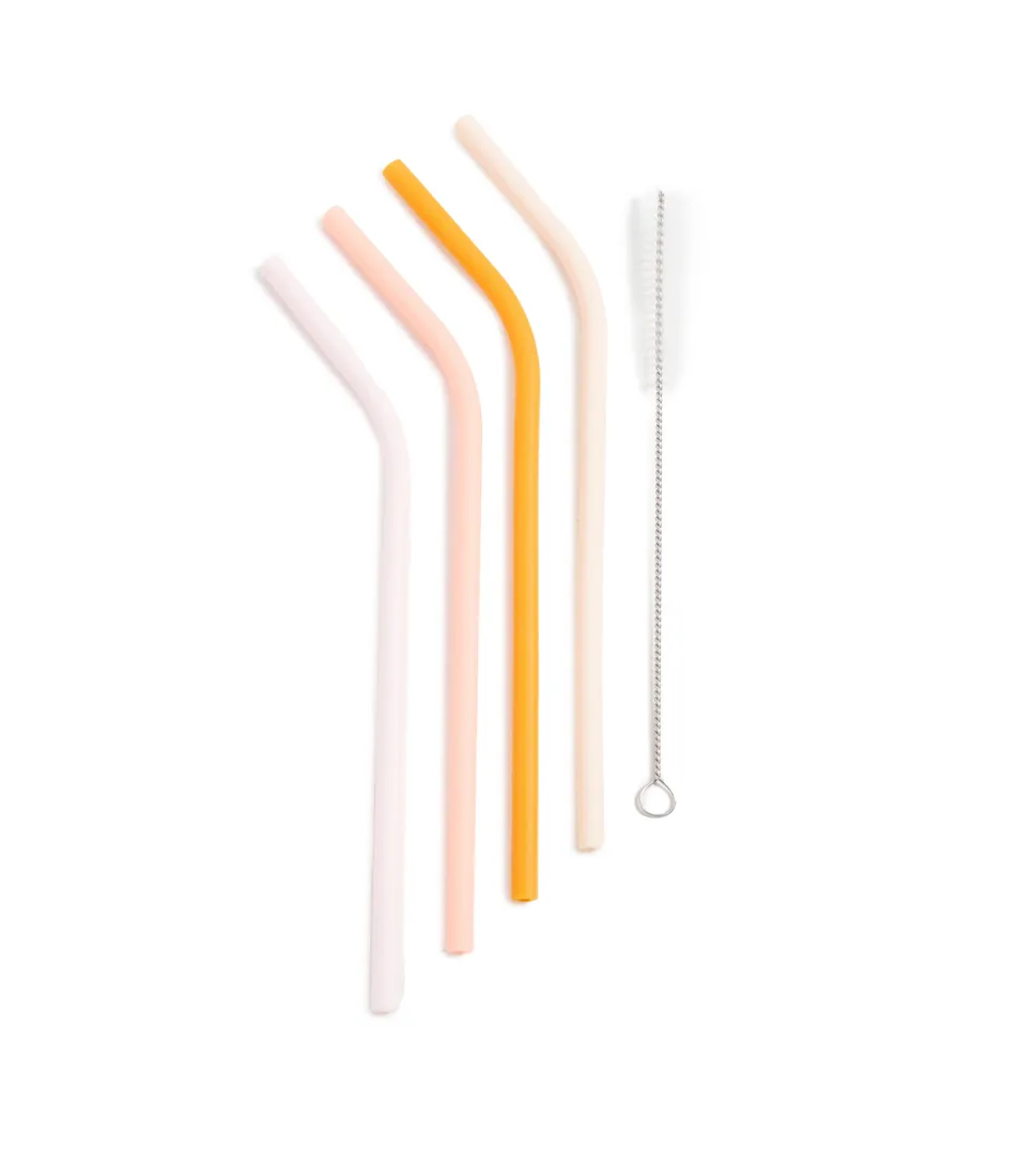 Set Of 4 Reusable Colored Silicone Straws