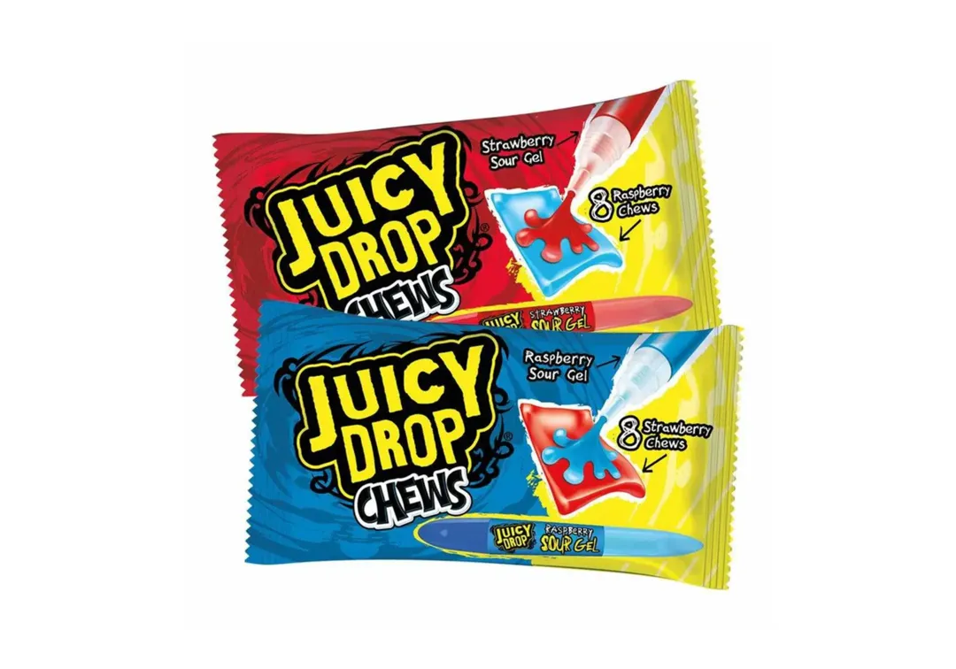 Bazooka Juicy Drop Chews with Raspberry Sour Gel 67g