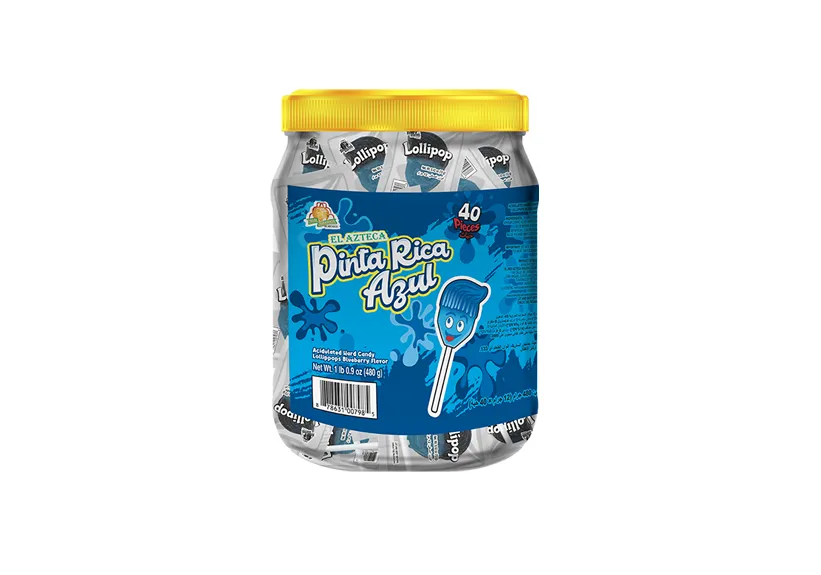 El Azteca The Original Blue Brush Blueberry flavored Lollipop 40 Pieces x 12gr