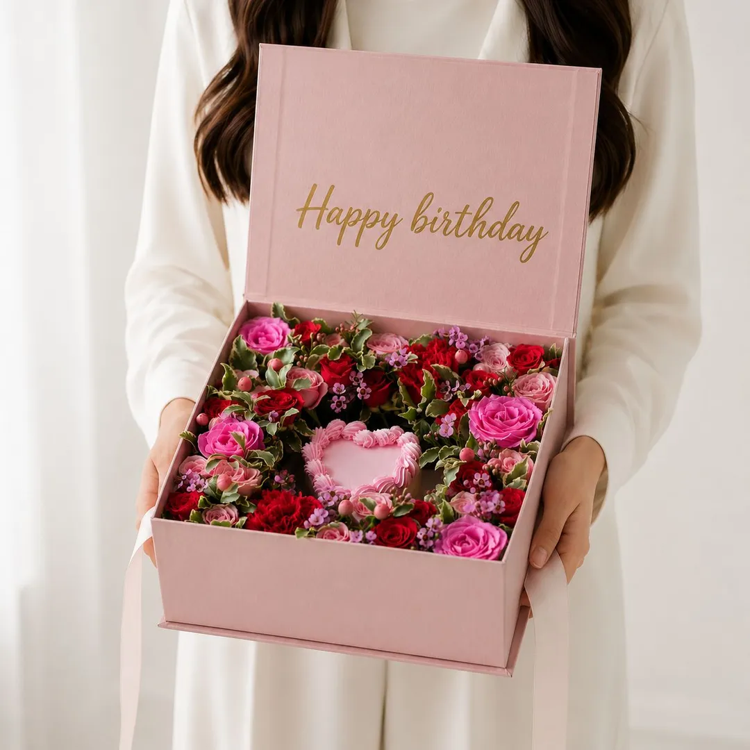 D love box mini pink hearts cake 2inch w flower