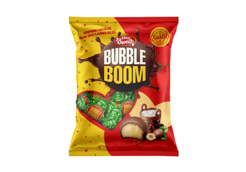 Elmas Sweets Bubble Boom Chocolate with Hazelnut Cream filling 1kg (Green Wrapper)