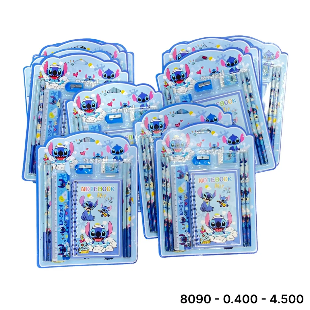 طقم كرت ستيش 8090 / نوتة + اقلام رصاص + براية + براية + مسطرة