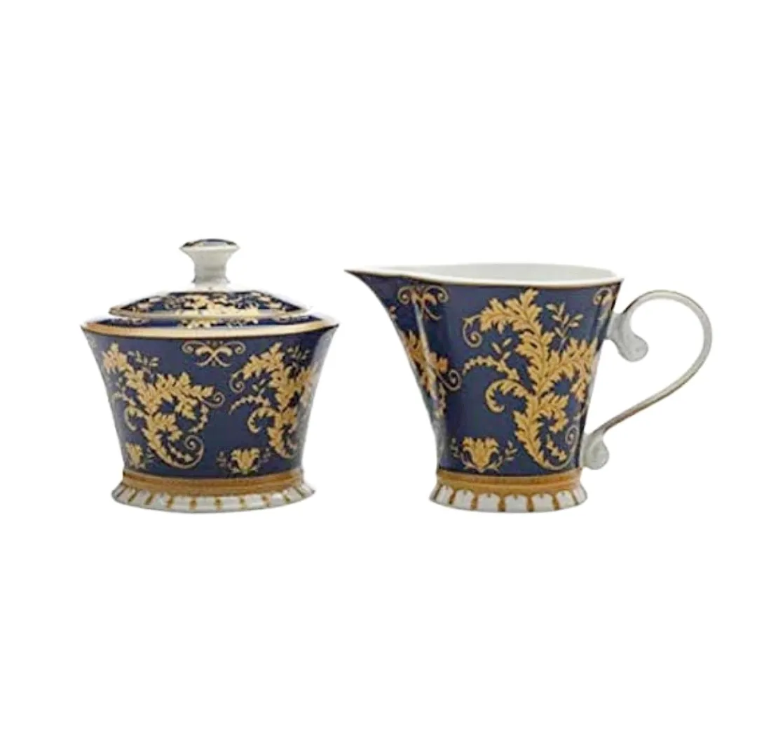 Sugar & Creamer Set Hampton Court Tijou Gates - Navy\Gold