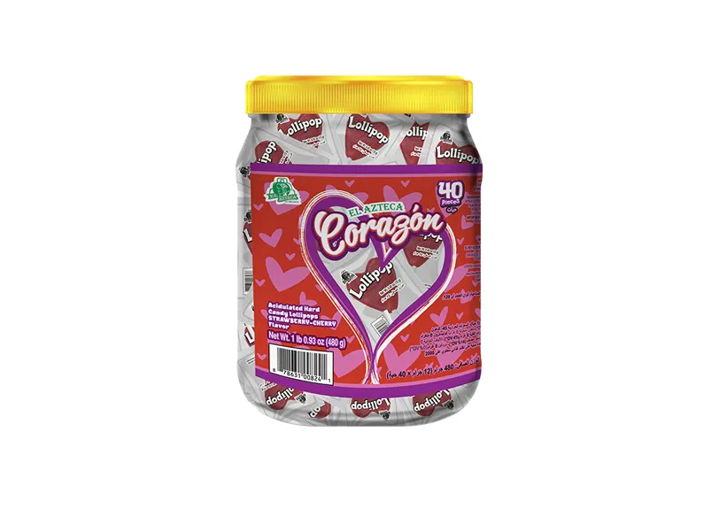 El Azteca The Original Red Heart Cherry flavored Lollipop 40 Pieces x 12gr
