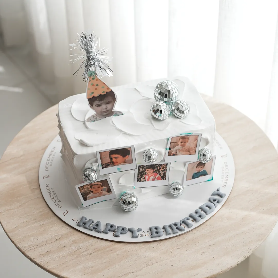 Square white photo cake
