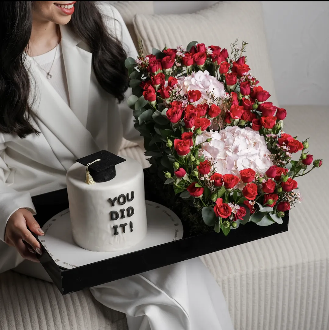 Garden graduation box cake