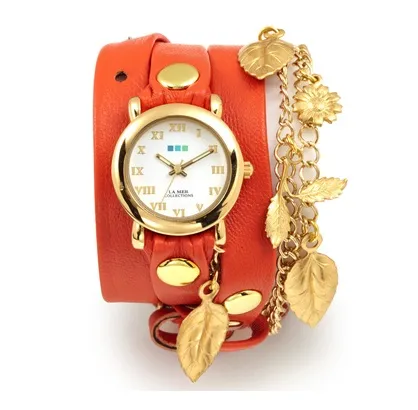 La Mer Collections - Garden Charm Circle Wrap Watch - Orange