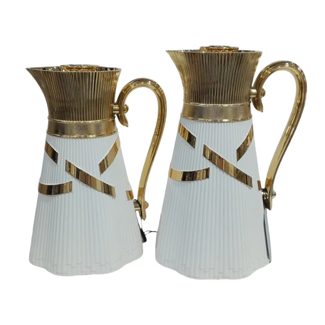 طقم مطارات شاي وقهوة مقاس 1.0/0.7 لتر أبيض ذهبي SM-2C138-070/100