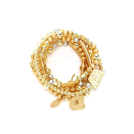 Bee Charming - 6 Strand Solid Bead Bracelet - Gold Silver