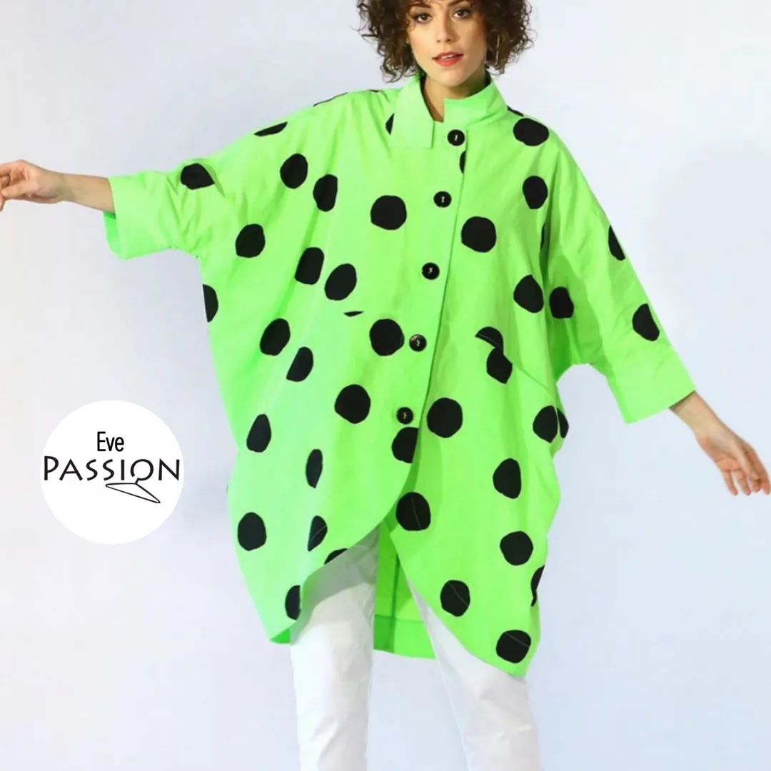 GREEN NEON POLKA DOT RAIN JACKET