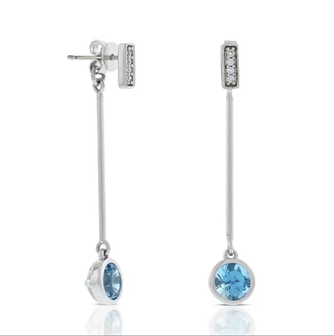 Blue Topaz & Diamond Dangle Earrings 14K