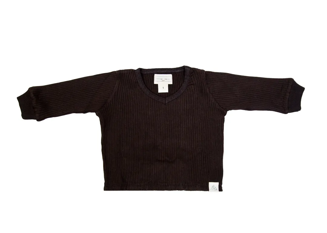 Long Sleeve V-Neck Top (Black Olive)