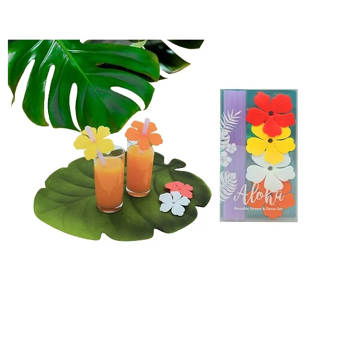 4 PCS Hawaiian Flower Silicone Straws