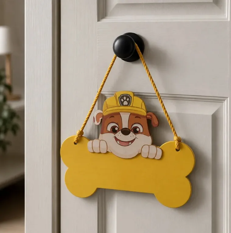 Paw Patrol Rubble Wooden Hanging Plaque Yellow