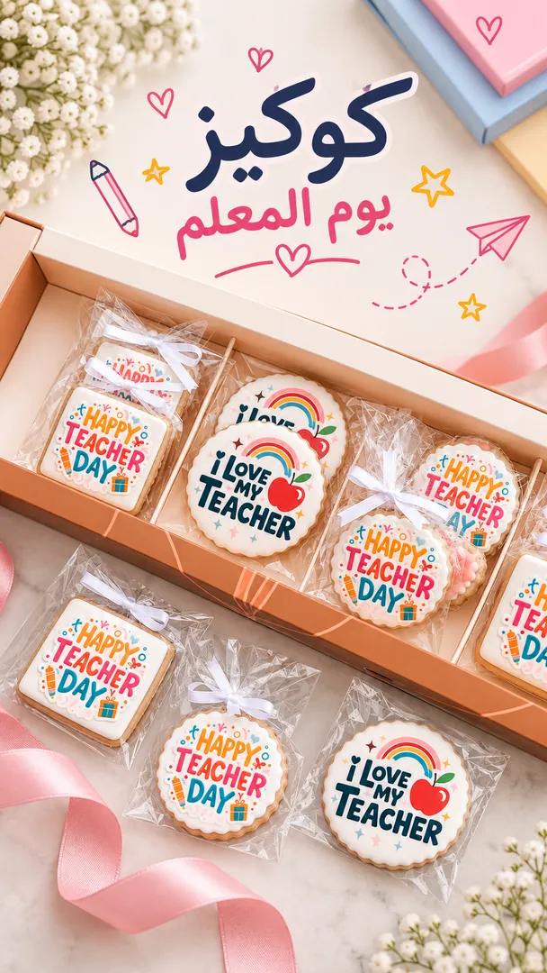 كوكيز يوم المعلم – 12 قطعة مغلفة 🎓🍪