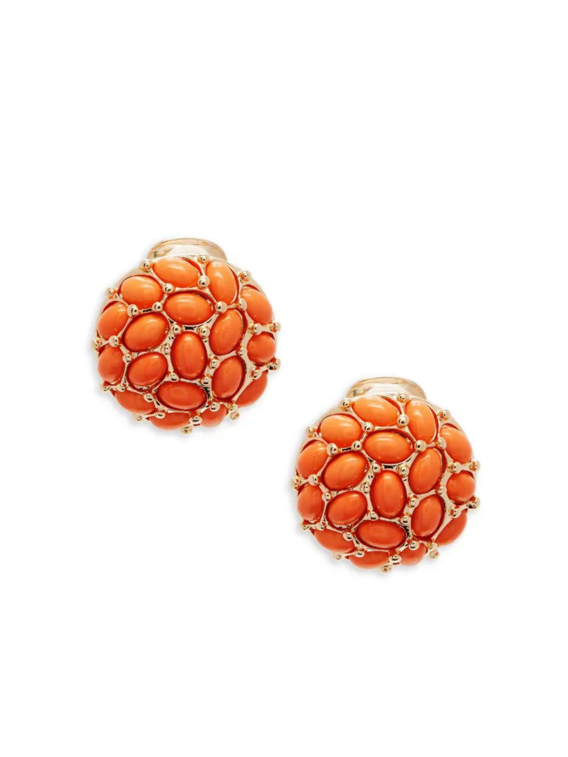Kenneth Jay Lane - Cabochon Clip-On Button Earrings - Orange