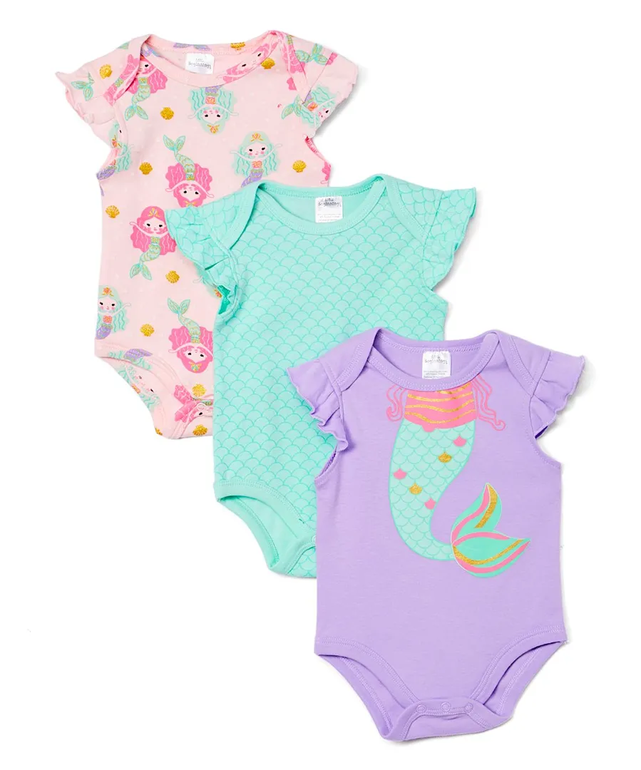 Lavender Mermaid Angel-Sleeve Bodysuit Set