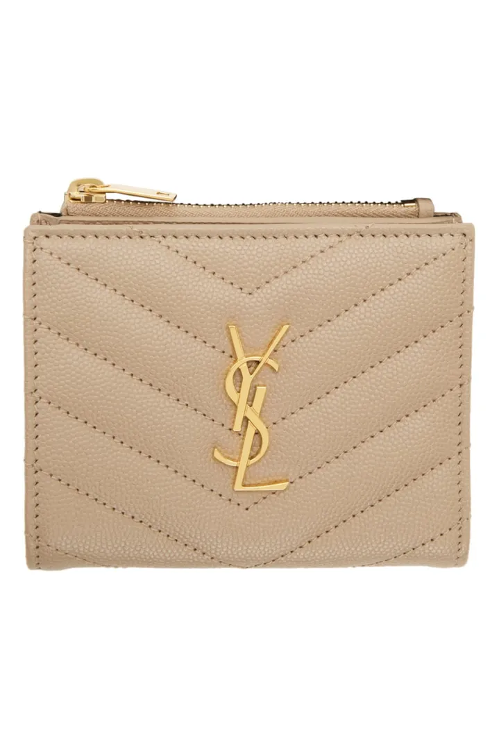 Saint Laurent - Beige Zipped Monogramme Wallet