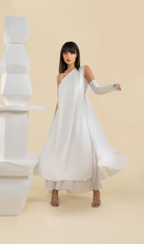 Pleated one shoulder kaftan