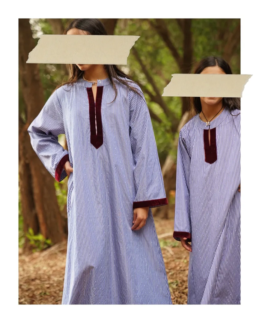 Embellished Striped Velvet Trimmed Kaftan