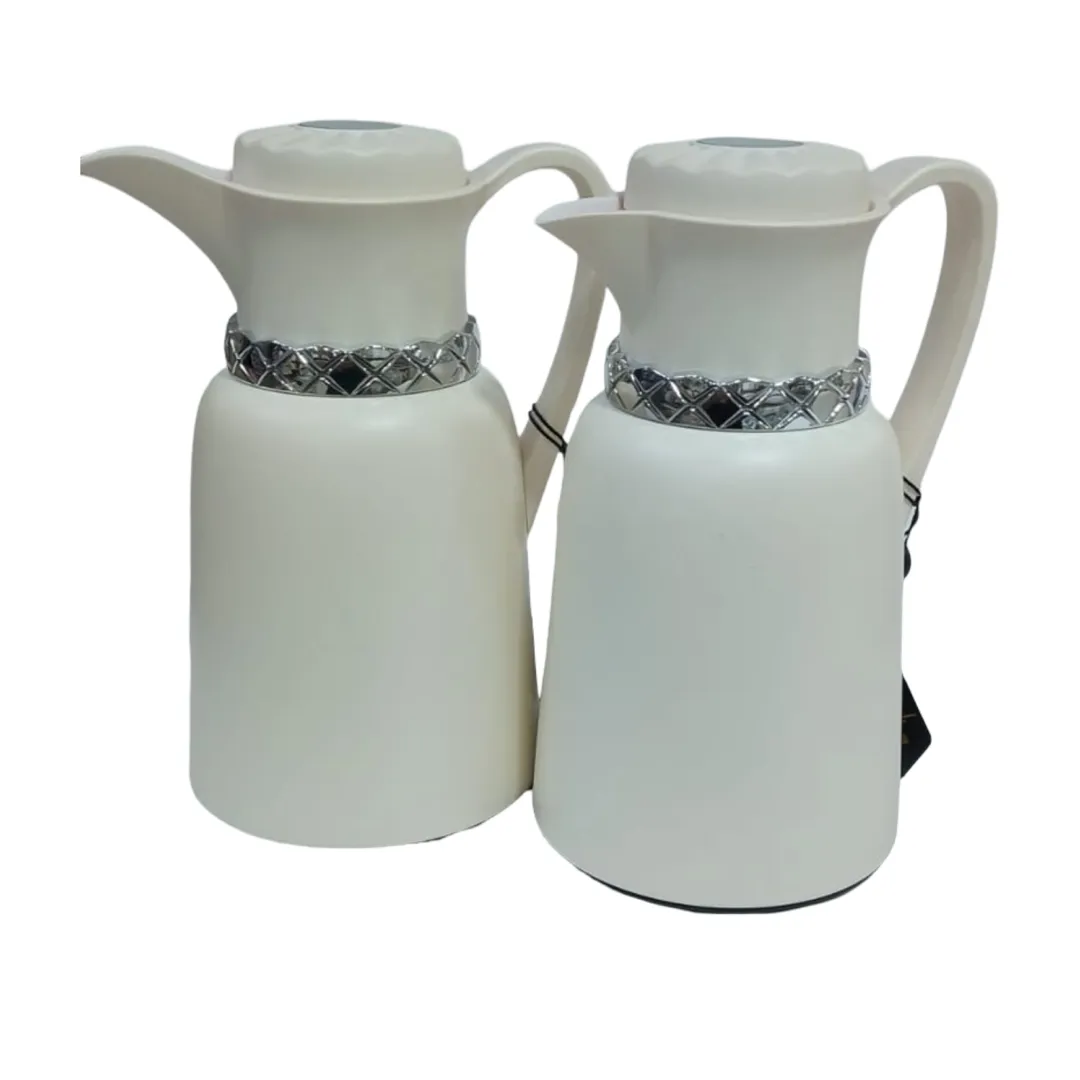 طقم مطارات شاي وقهوة مقاس 1.0/1.0 لتر أبيض سلفر SJ14