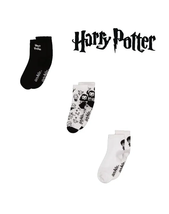 Harry Potter 3 Pairs Printed Socks - Black & White