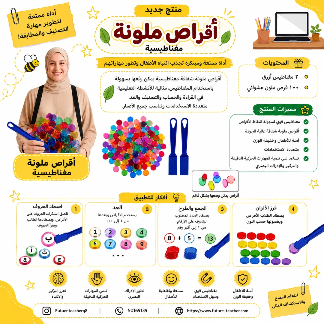 ملعقتين مغناطيس+ واقراص صغيرة ملونه