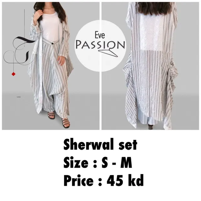 White& Black Strip Set (Sherwal+ Cardigan)