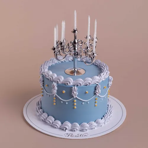 Classic blue cake silver candleholder