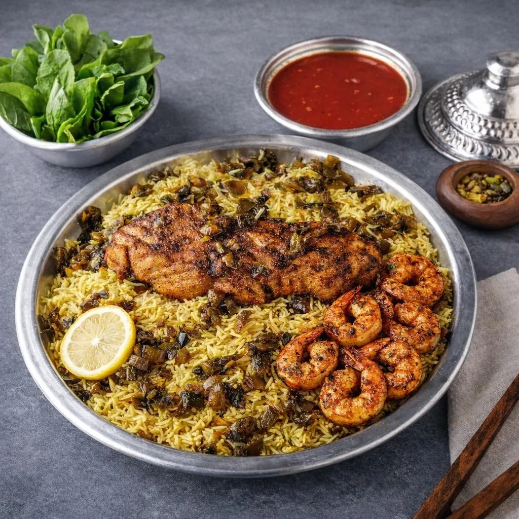 Hammour Mutabbaq with Shrimp