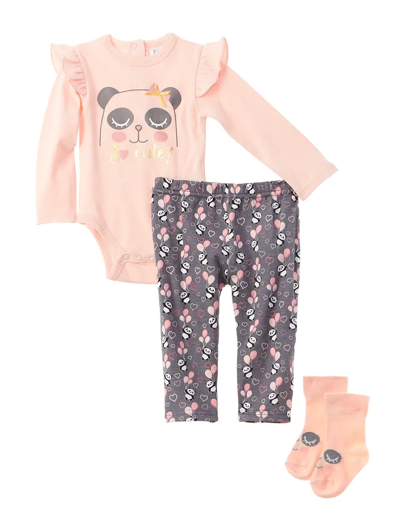 Baby Girl's 3PCS Panda Long Sleeve Top & Pant Set