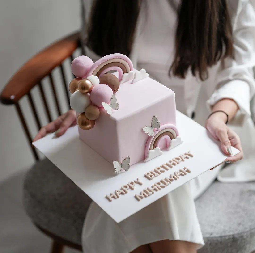 Square butterfly pink cake mix chocolate vanilla