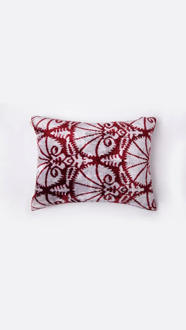 Burgundy And White Embroidered Cushion