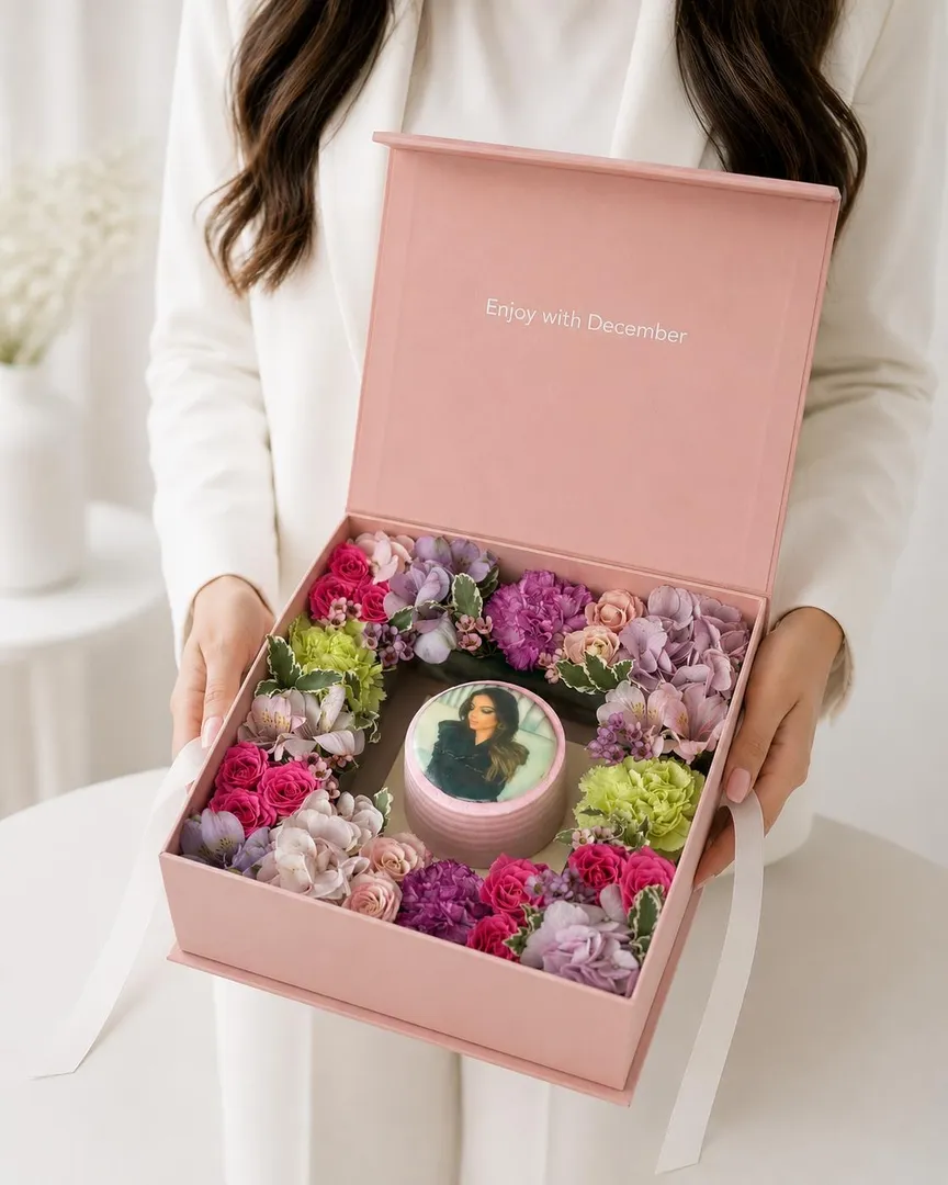 Flower box with photo mini cake 2inch