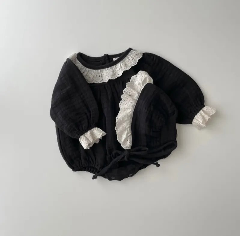 Milk Lace Romper & Bonnet- Black