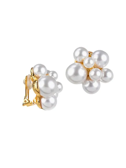 Kenneth Jay Lane - Goldplated and Faux Pearl Cluster Clip Earrings
