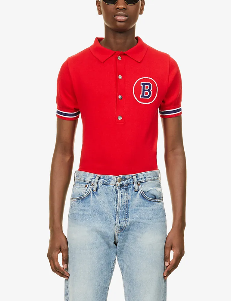 Balmain Brand-Print Relaxed-Fit Cotton-Knit Polo Shirt